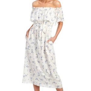 NWT Rebecca Taylor Francine Off The Shoulder Floral Silk Midi Dress